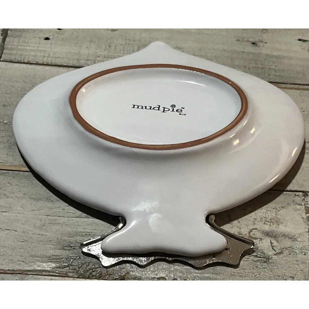 Sanibel By Mud Pie‎ Fish Plate, White Glazed Terracotta Plate W/Silver